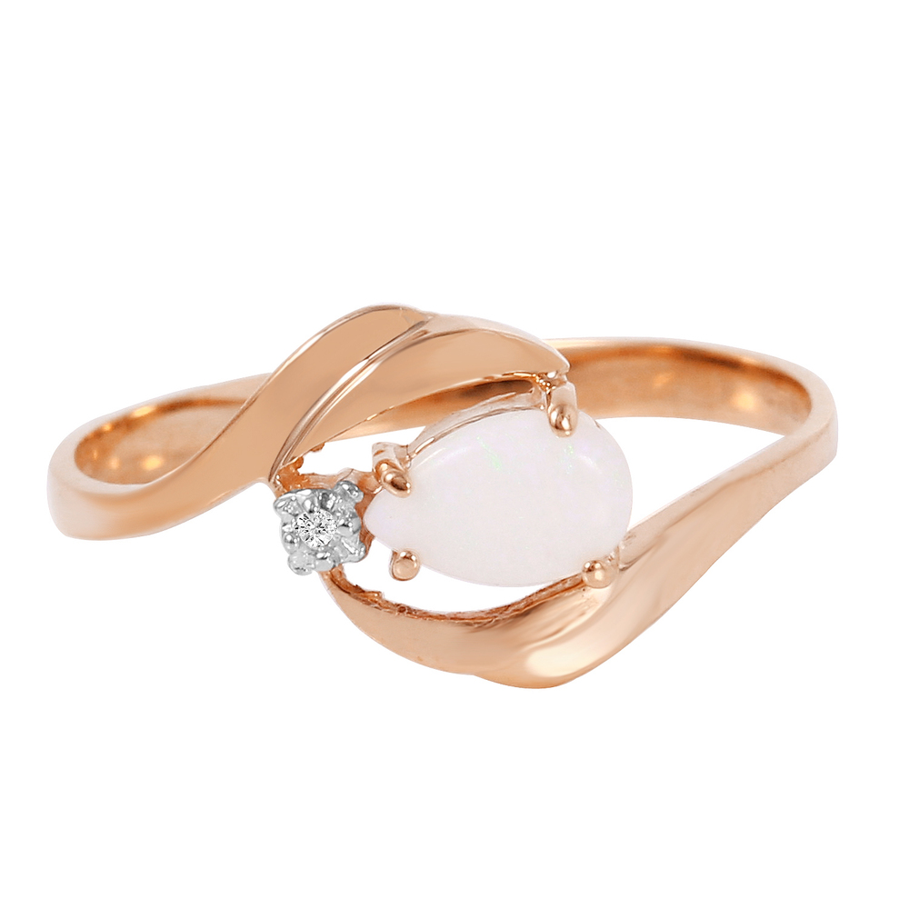 14K. SOLD GOLD RING WITH NATURAL DIAMOND & OPAL (Rose Gold) - Picture 3 of 6